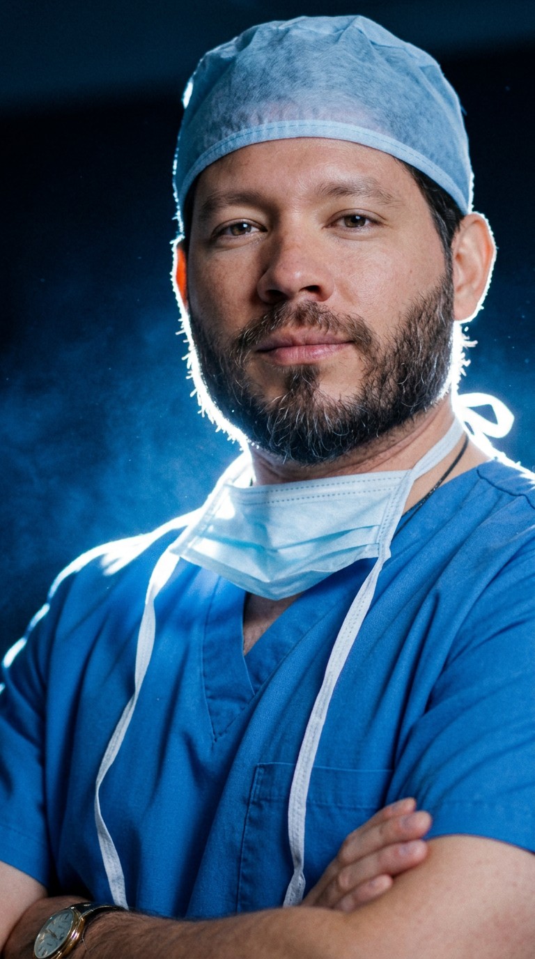 Dr. Bruno Amorim Coelho, neurocirurgião, no centro cirúrgico